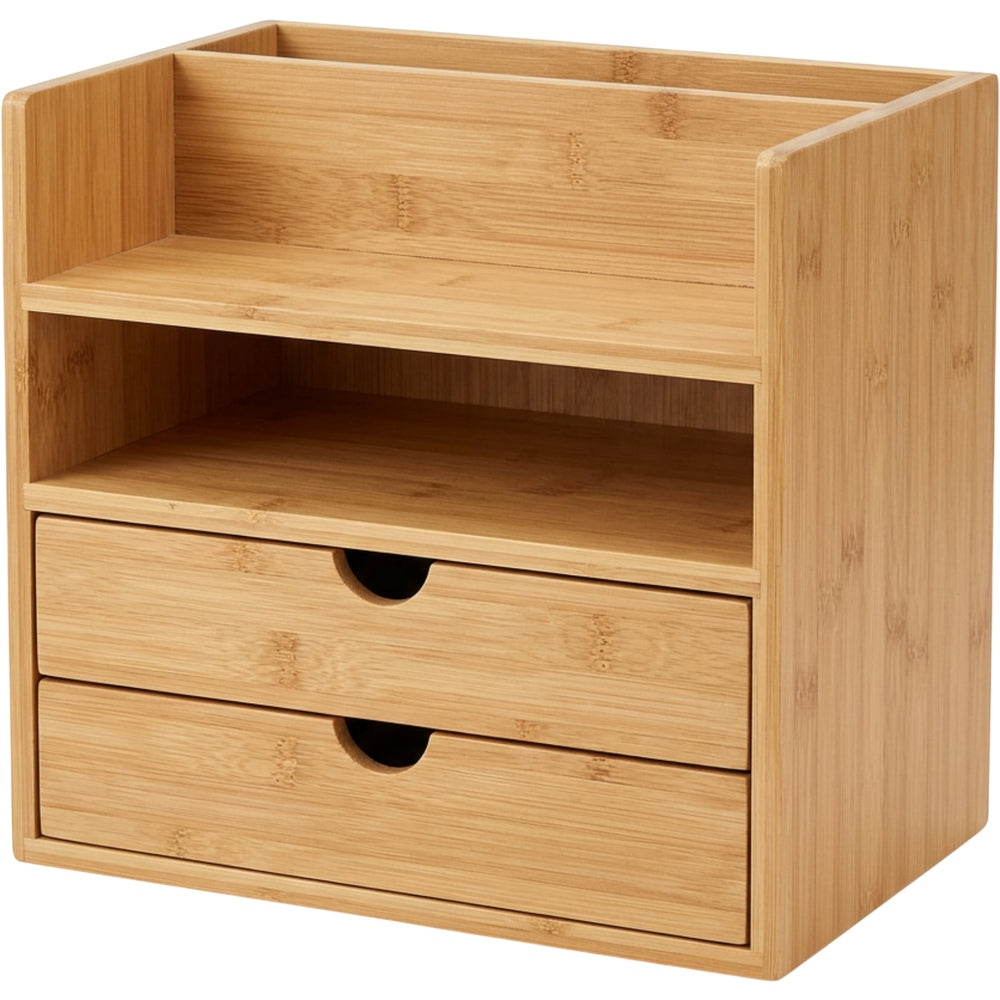 Durpa Bamboo Desk Organizer with Mail Slot and Two Drawers Natural - Product view
