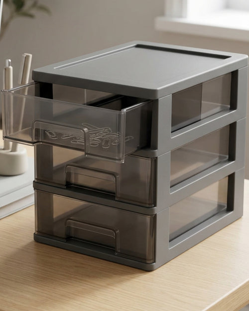 Durpa Stackable Desktop Organizer with Three Drawers Smoke Gray - Lifestyle view
